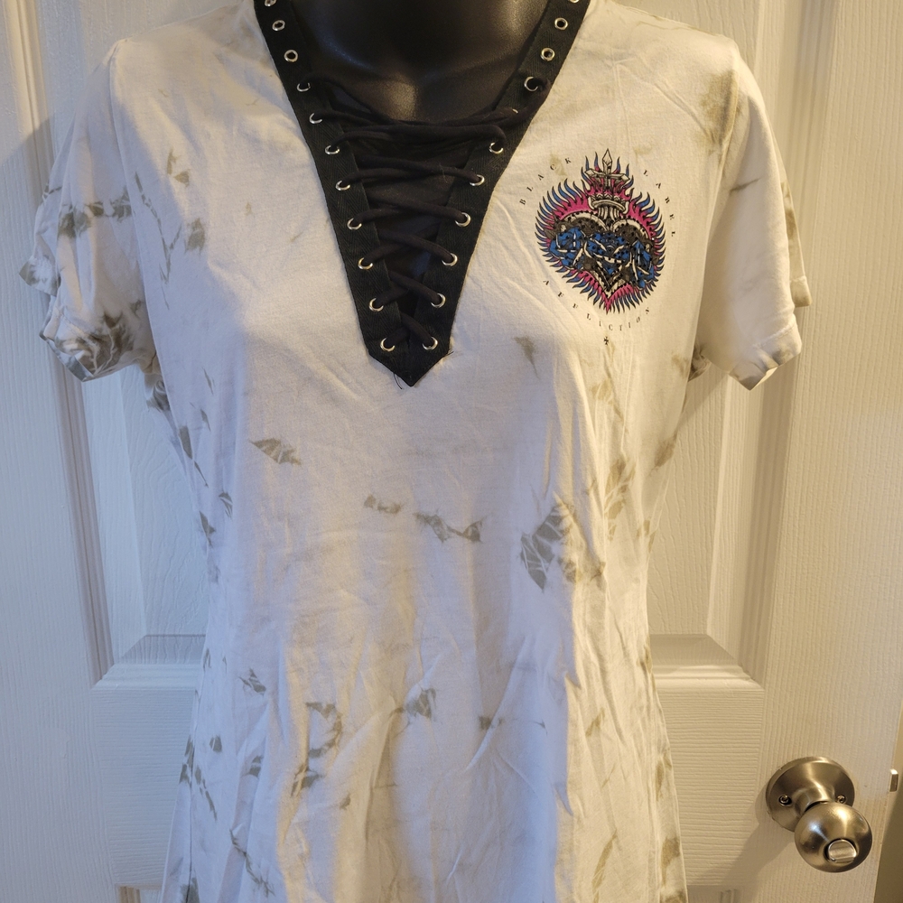 Affliction White Lace-Up Graphic Tee